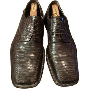 David Eden Men’s Genuine Lizard Leather Derby Brown  Dress Shoes Men 12 Luxury